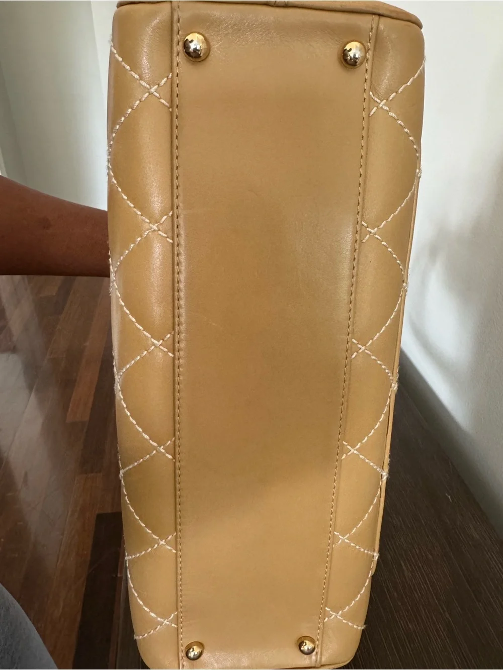 CHANEL Wild-stitch Surpique Bowler Bag in Tan/ Caramel with Gold Hardware
